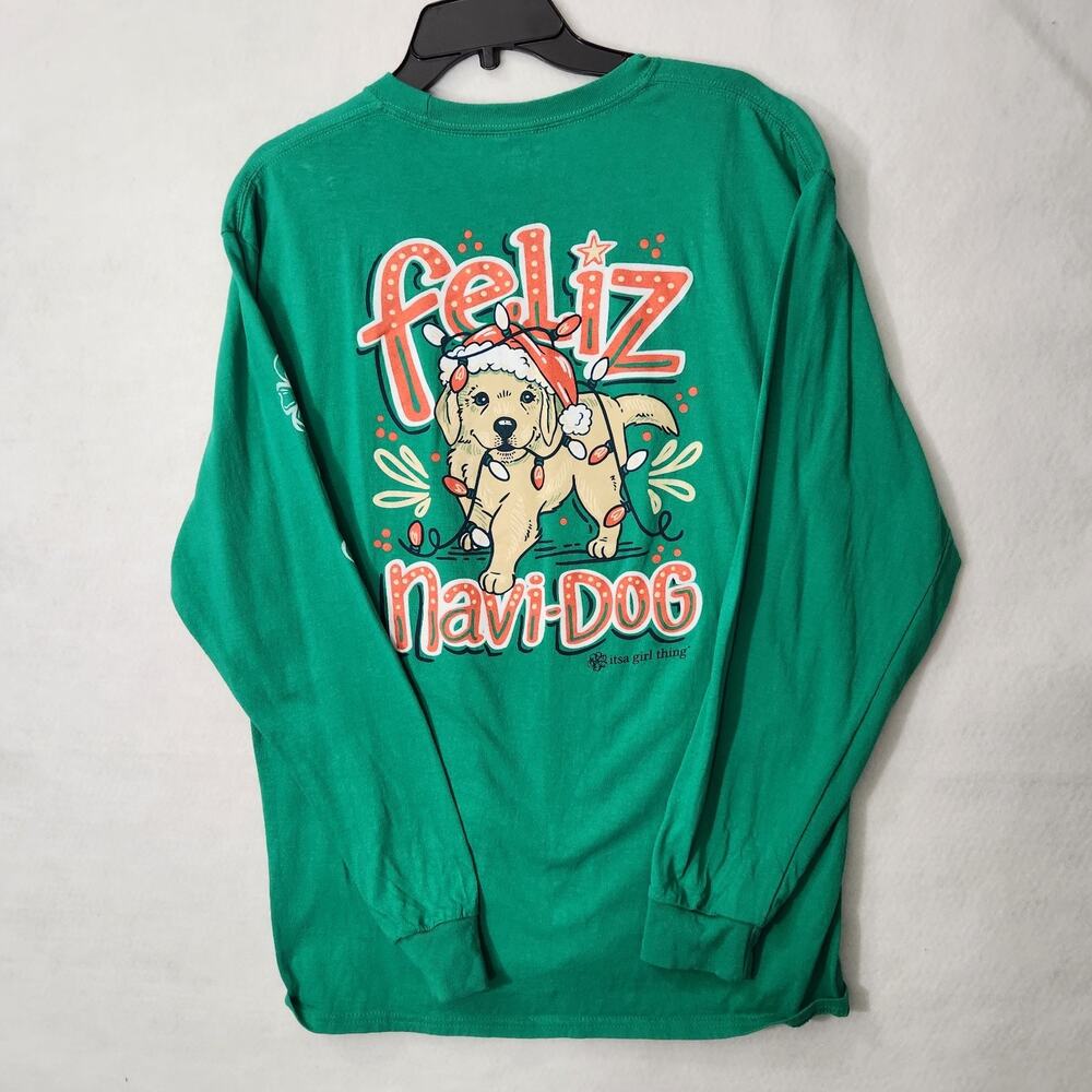 DOG MOM CHRISTMAS LONG SLEEVE T-SHIRT WOMENS GREEN GOLDEN LAB PUPPY ANIMAL